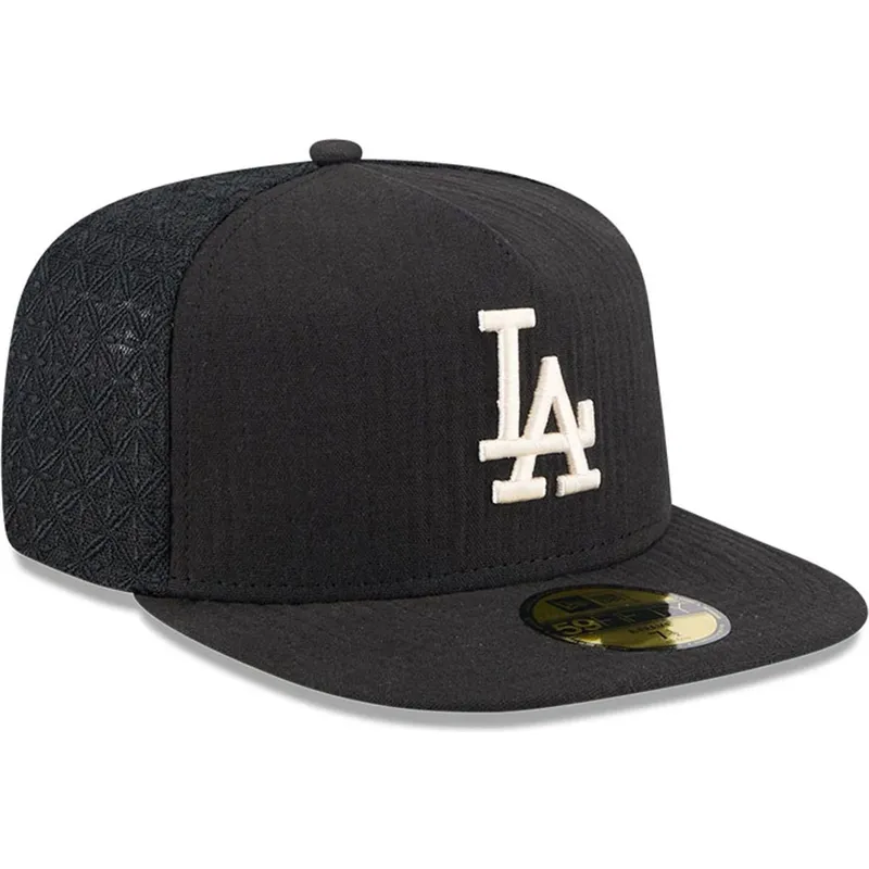 schwarze-enganliegende-flat-cap-59fifty-day-a-frame-der-los-angeles-dodgers-mlb-von-new-era