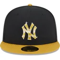 schwarze-und-gelbe-anliegende-flatcap-mit-goldenem-logo-59fifty-day-von-new-york-yankees-mlb-von-new-era