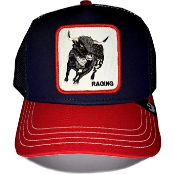Marineblå og rød trucker cap med tyr Raging Bull Fab Farm fra Goorin Bros.