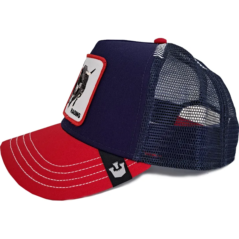 marinebla-og-rod-trucker-cap-med-tyr-raging-bull-fab-farm-fra-goorin-bros