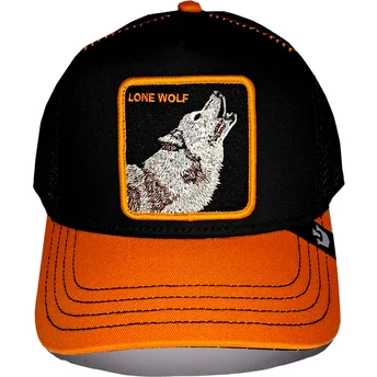 Goorin Bros. Solo Wolf Fab Farm sort og orange trucker kasket med ulv