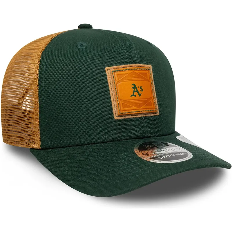 gron-og-brun-9seventy-stretch-snap-debossed-logo-oakland-athletics-mlb-truckerkasket-fra-new-era