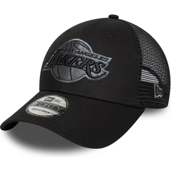 Cappellino trucker nero regolabile con logo grigio 9FORTY dei Los Angeles Lakers NBA di New Era