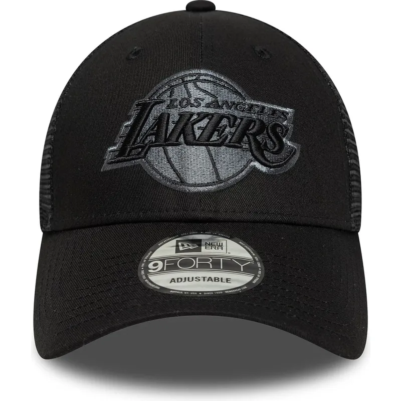 justerbar-sort-trucker-cap-med-grat-logo-9forty-fra-los-angeles-lakers-nba-fra-new-era
