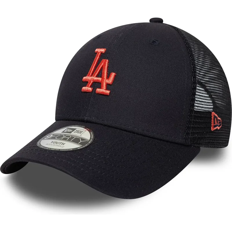 cappellino-trucker-blu-marino-regolabile-per-bambino-con-logo-rosso-9forty-homefield-dei-los-angeles-dodgers-mlb-di-new-era