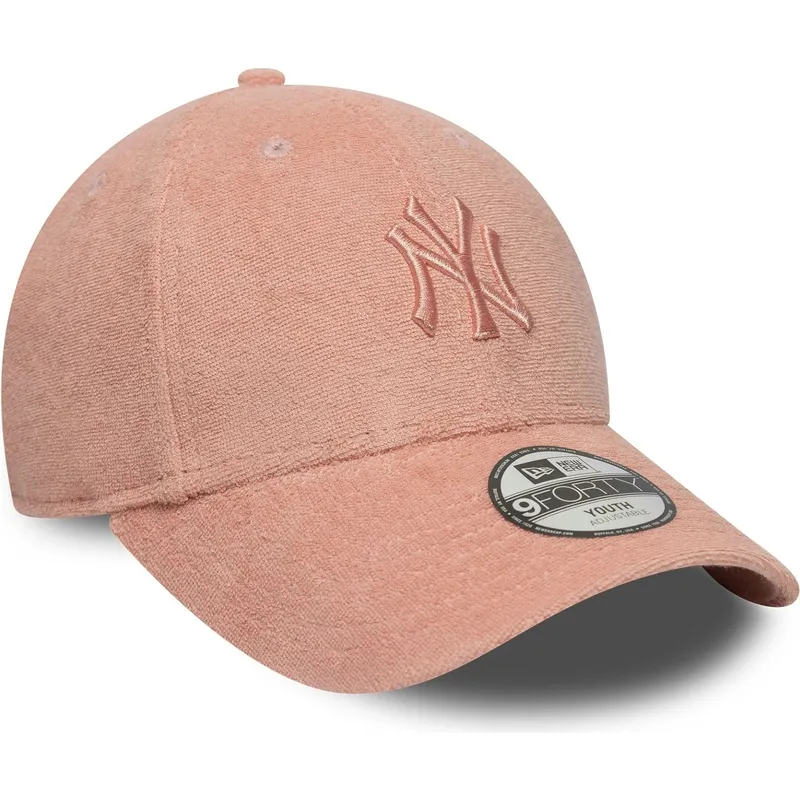 gebogene-rosa-verstellbare-kappe-fur-kinder-9forty-towelling-der-new-york-yankees-mlb-von-new-era