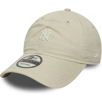 Beige justerbar 9TWENTY Mini Logo Washed New York Yankees MLB kasket fra New Era