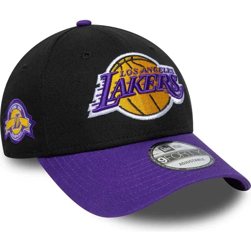 cappello-curvo-nero-e-viola-regolabile-9forty-side-patch-los-angeles-lakers-nba-di-new-era
