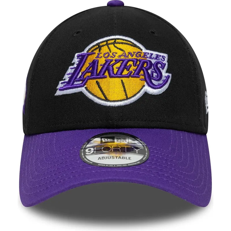 cappelli-curva-nero-cinghia-regolabile-9forty-side-patch-dei-los-angeles-lakers-nba-di-new-era