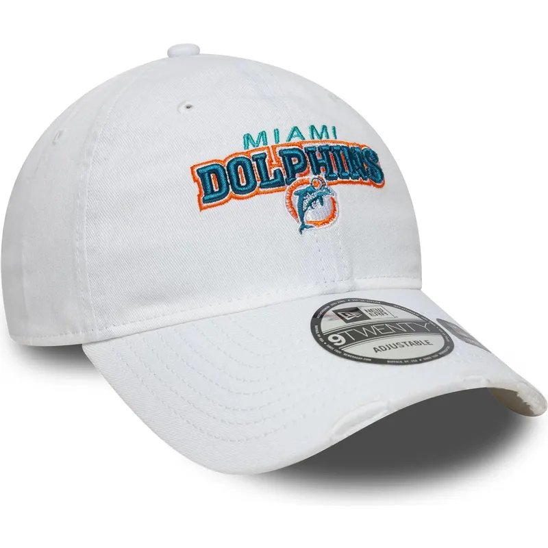 cappellino-curvo-bianco-regolabile-9twenty-washed-distress-dei-miami-dolphins-nfl-di-new-era