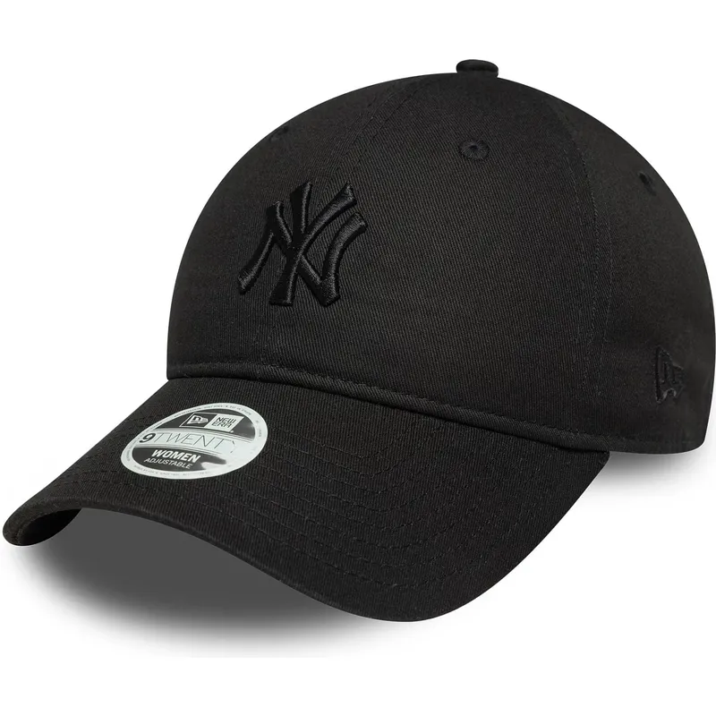 sort-justerbar-kvindekasket-med-buet-skygge-og-sort-new-york-yankees-mlb-logo-9twenty-bow-back-fra-new-era
