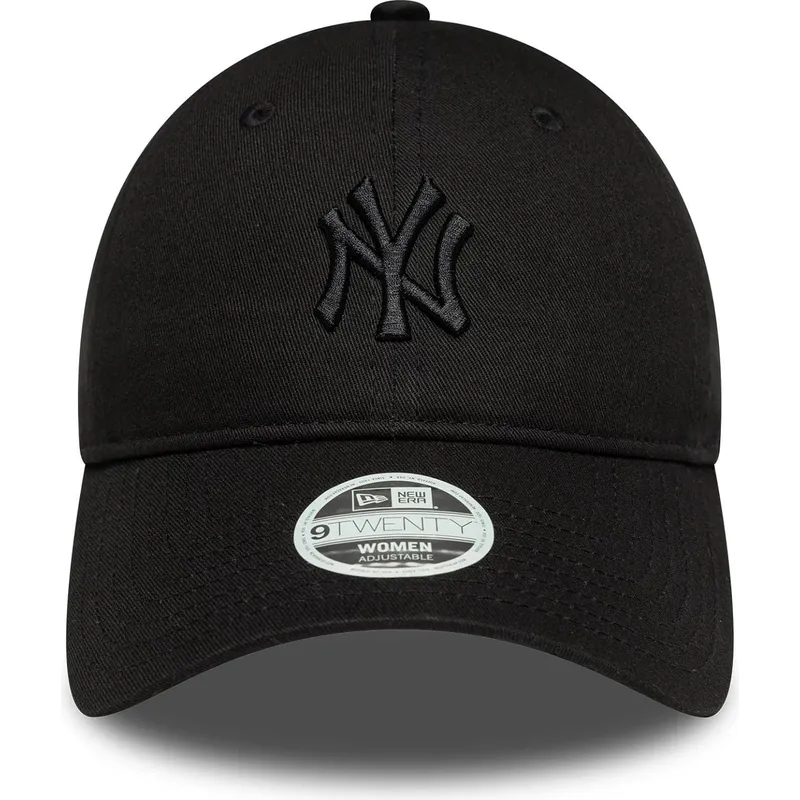 sort-justerbar-kvindekasket-med-buet-skygge-og-sort-new-york-yankees-mlb-logo-9twenty-bow-back-fra-new-era