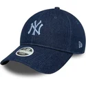 justerbar-marinbla-kvinnors-kurvskarmkeps-9twenty-denim-new-york-yankees-mlb-fran-new-era