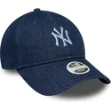 marinebla-justerbar-buet-kasket-til-kvinder-9twenty-denim-fra-new-york-yankees-mlb-fra-new-era