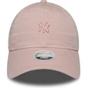 new-era-new-york-yankees-mlb-9twenty-mini-washed-justerbar-lyserod-kvindekasket-med-buet-skygge-og-lyserodt-logo