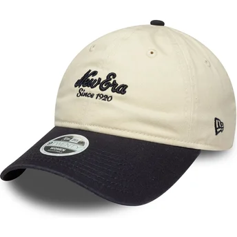 Cappellino curvo beige e blu navy regolabile da donna 9TWENTY di New Era