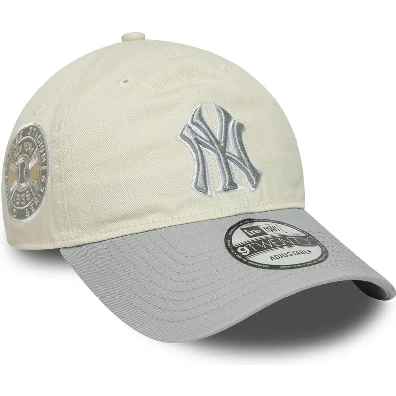 beige-och-gra-justerbar-kurvskarmkeps-for-kvinnor-9twenty-world-series-cooperstown-new-york-yankees-mlb-fran-new-era