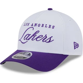 Cappello curvo bianco e viola snapback 9FORTY M-Crown Draft 2025 dei Los Angeles Lakers NBA di New Era