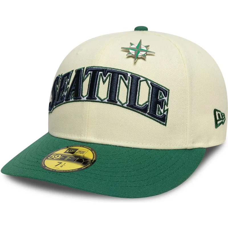 cappellino-curvo-beige-e-verde-aderente-59fifty-all-star-game-pin-dei-seattle-mariners-mlb-di-new-era