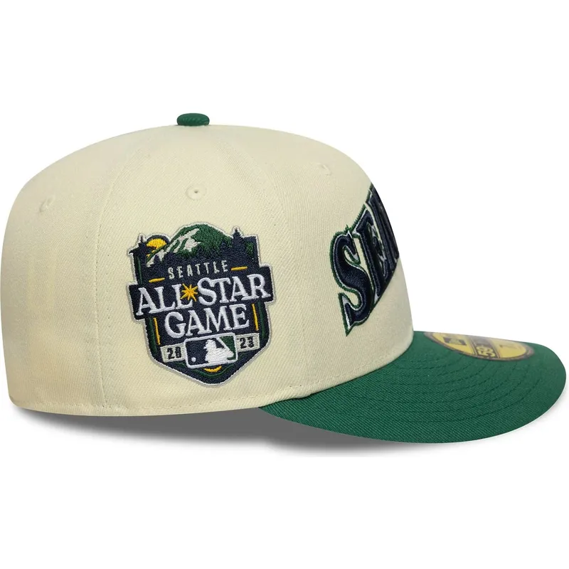 cappellino-curvo-beige-e-verde-regolabile-59fifty-all-star-game-pin-dei-seattle-mariners-mlb-di-new-era