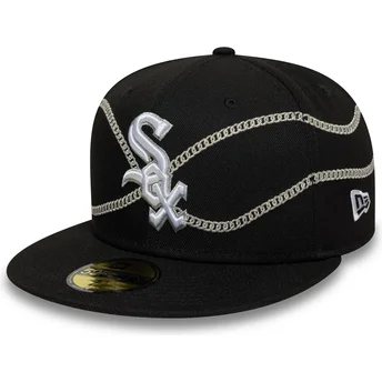Cappellino piatto nero aderente 59FIFTY Chain Wrap dei Chicago White Sox MLB di New Era