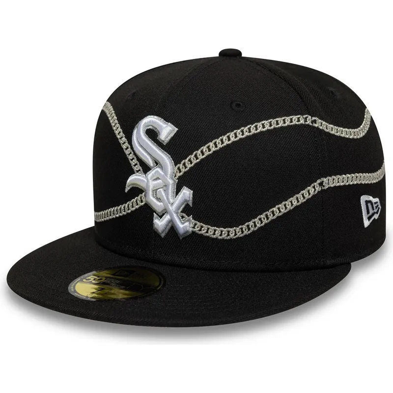 cappello-piatto-nero-aderente-59fifty-chain-wrap-dei-chicago-white-sox-mlb-di-new-era