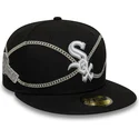 cappello-piatto-nero-aderente-59fifty-chain-wrap-dei-chicago-white-sox-mlb-di-new-era
