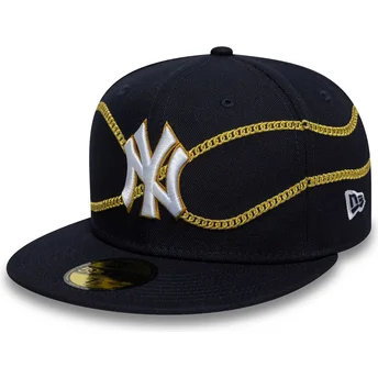 New Era New York Yankees MLB 59FIFTY Chain Wrap mörkblå justerad platt keps