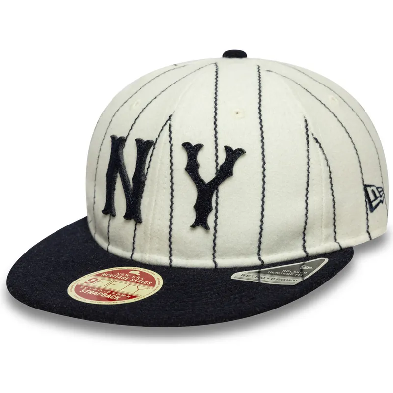cappello-piatto-beige-e-blu-marino-regolabile-9fifty-retro-crown-heritage-dei-new-york-yankees-mlb-di-new-era