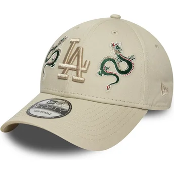 Beige justerbar böjd keps med beige logotyp 9FORTY Icon Dragon Los Angeles Dodgers MLB från New Era