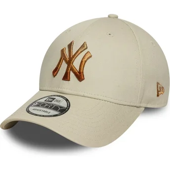 Cappellino beige regolabile con visiera curva e logo marrone 9FORTY Ombre Infill dei New York Yankees MLB di New Era
