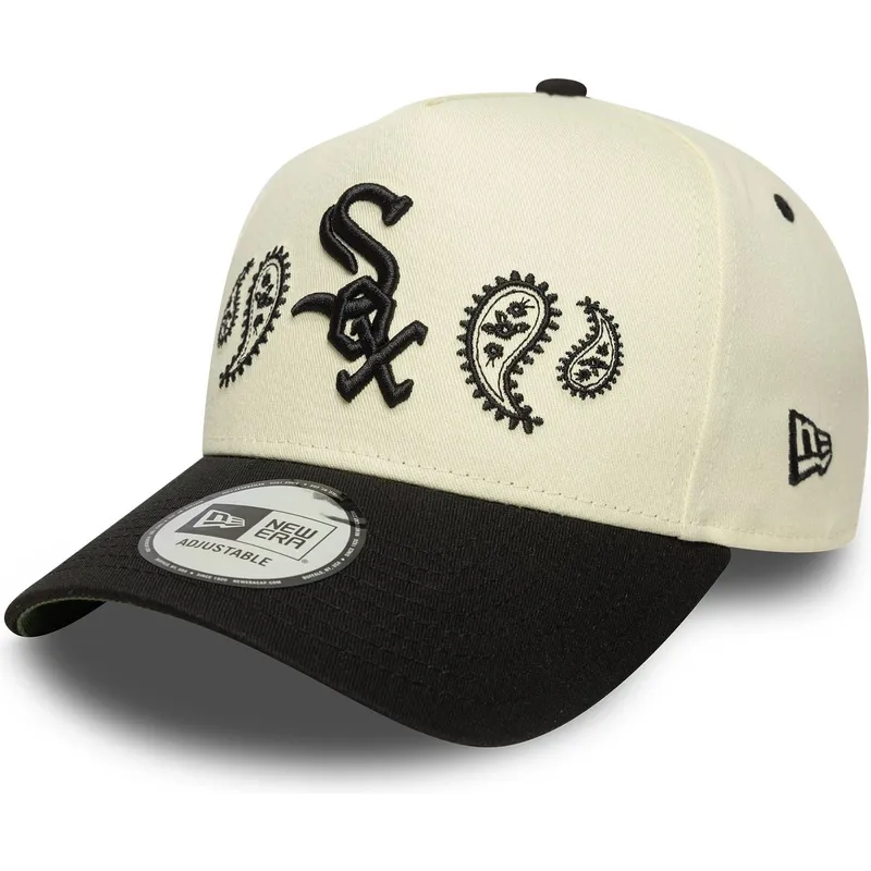 cappellino-visiera-curva-beige-e-nero-snapback-a-frame-paisley-di-chicago-white-sox-mlb-di-new-era