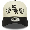 cappellino-visiera-curva-beige-e-nero-snapback-a-frame-paisley-di-chicago-white-sox-mlb-di-new-era