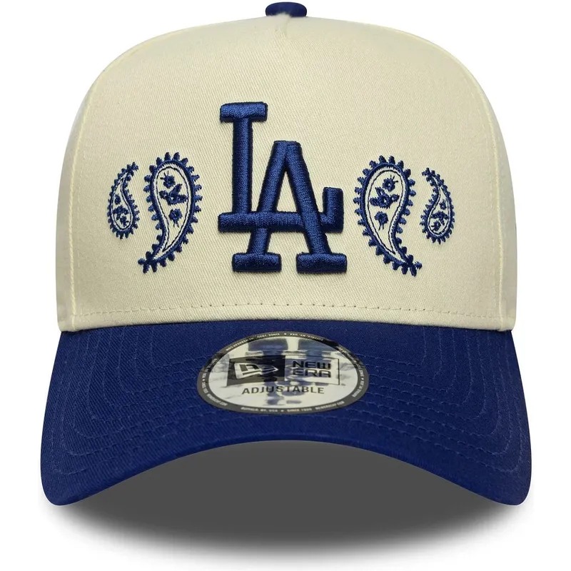 cappellino-curvo-beige-e-blu-snapback-a-frame-paisley-di-los-angeles-dodgers-mlb-di-new-era