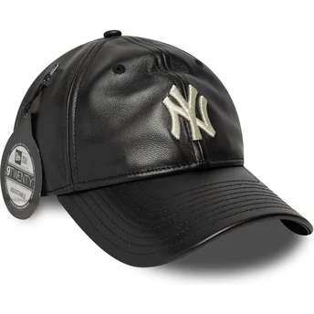 Verstellbare schwarze 9TWENTY Leder-Cap mit gebogenem Schirm der New York Yankees MLB von New Era