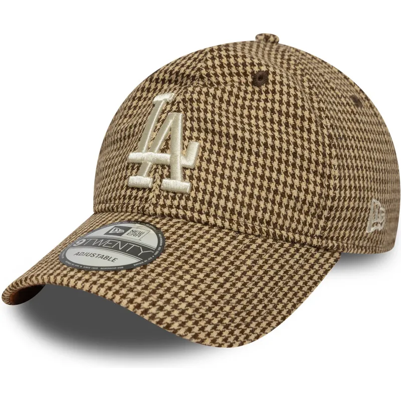 cappellino-curvo-marrone-regolabile-9twenty-houndstooth-dei-los-angeles-dodgers-mlb-di-new-era