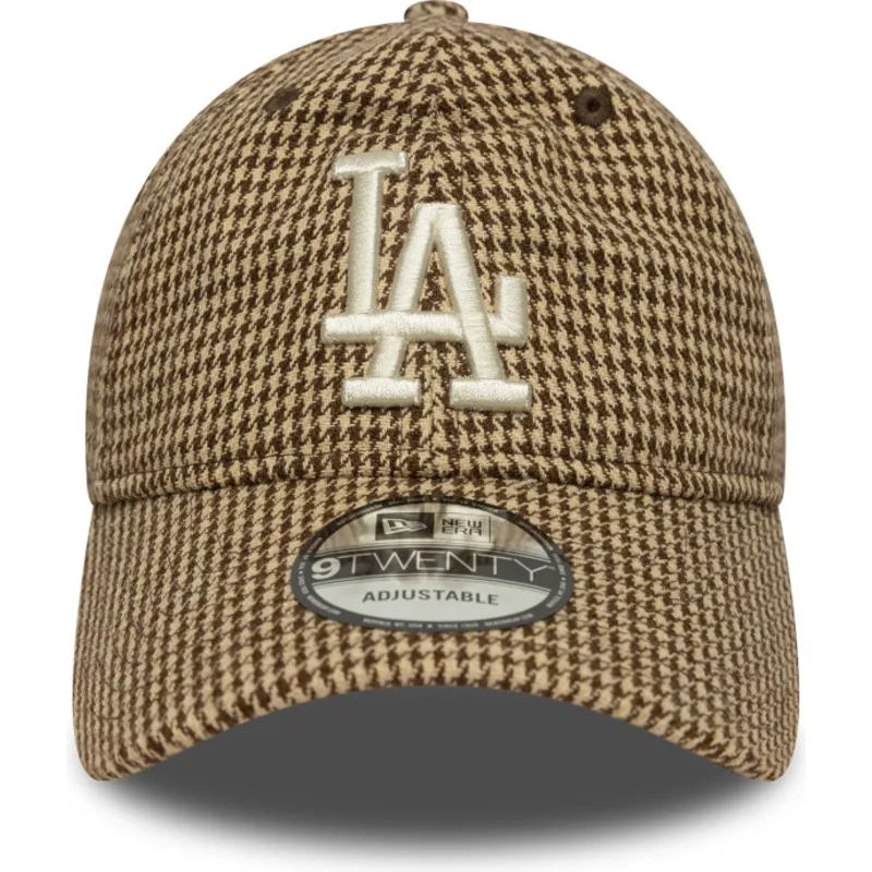 cappellino-curvo-marrone-regolabile-9twenty-houndstooth-dei-los-angeles-dodgers-mlb-di-new-era