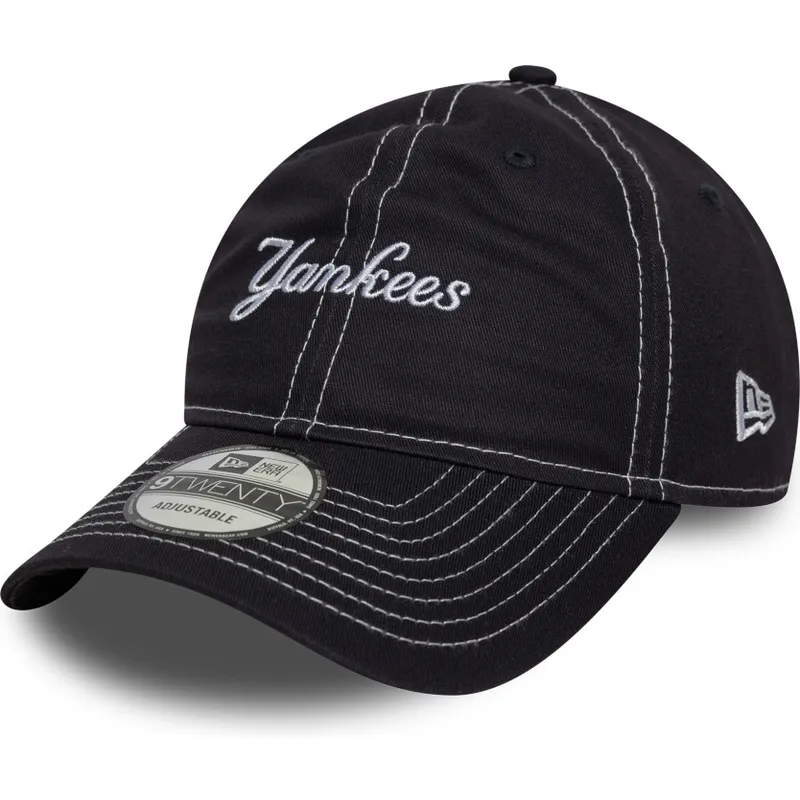 marinebla-justerbar-kurvet-kasket-9twenty-contrast-stitch-fra-new-york-yankees-mlb-fra-new-era