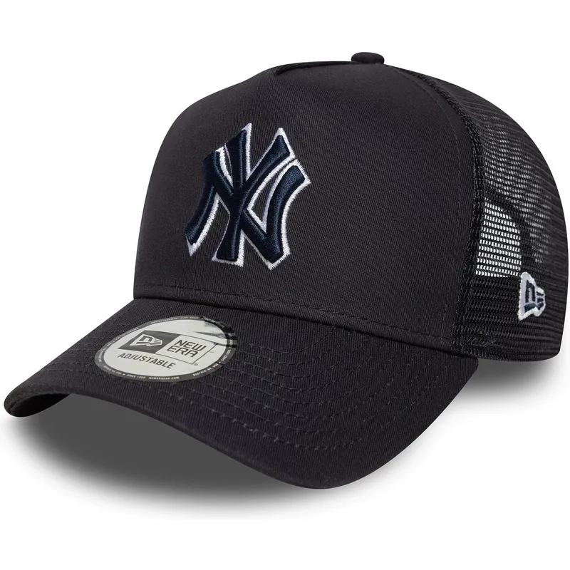 trucker-cap-marineblau-mit-marineblauem-logo-a-frame-outline-von-new-york-yankees-mlb-von-new-era