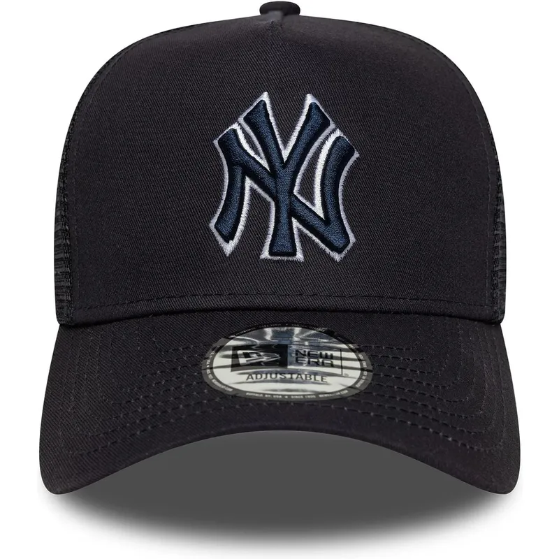 trucker-cap-marineblau-mit-marineblauem-logo-a-frame-outline-von-new-york-yankees-mlb-von-new-era