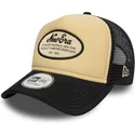 casquette-trucker-beige-et-noire-a-frame-foam-oval-patch-new-era