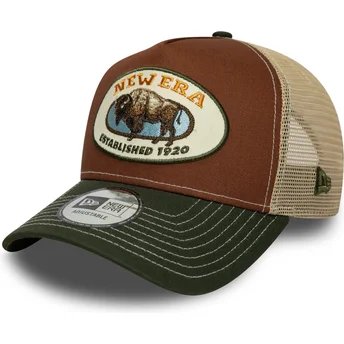 Cappellino trucker marrone e verde A Frame Animal Patch bufalo di New Era