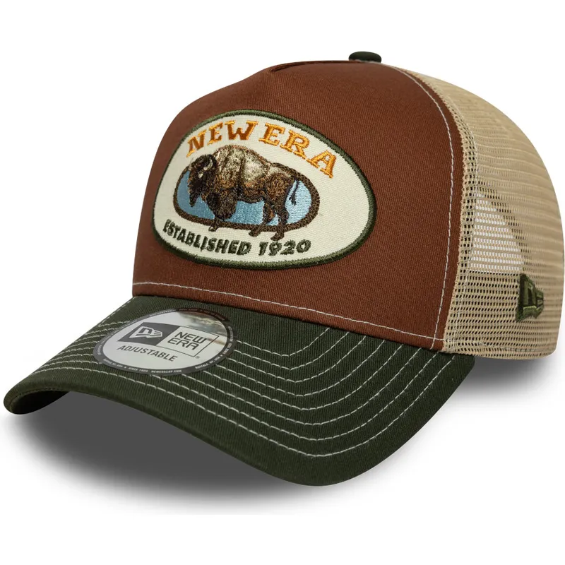 cappellino-trucker-marrone-e-verde-a-frame-animal-patch-di-bufalo-di-new-era