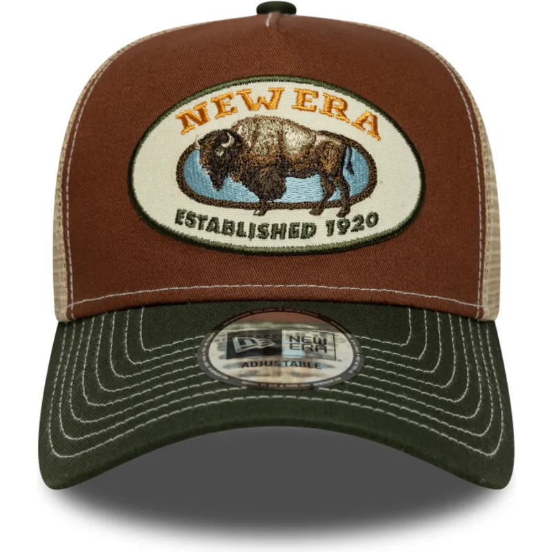 cappellino-trucker-marrone-e-verde-a-frame-animal-patch-di-bufalo-di-new-era