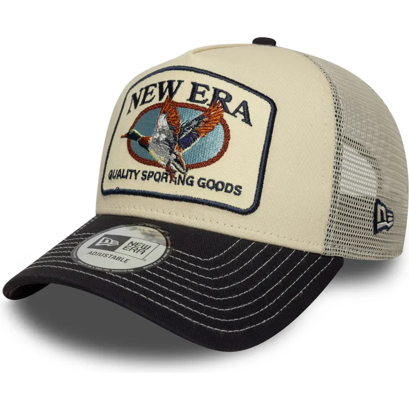 cappellino-trucker-beige-e-blu-marino-a-frame-animal-patch-di-anatra-di-new-era