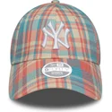 cappello-regolabile-rosa-e-blu-con-visiera-curva-da-donna-9forty-check-dei-new-york-yankees-mlb-di-new-era