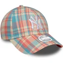 cappello-regolabile-rosa-e-blu-con-visiera-curva-da-donna-9forty-check-dei-new-york-yankees-mlb-di-new-era