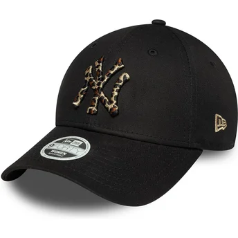 Cappellino curvo nero regolabile da donna 9FORTY Leopard Infill dei New York Yankees MLB di New Era