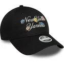 cappellino-nero-curvo-regolabile-da-donna-9forty-floral-script-dei-new-york-yankees-mlb-di-new-era