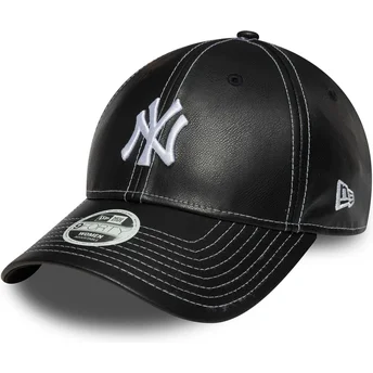 Cappellino nero regolabile per donna 9FORTY Topstitch PU New York Yankees MLB di New Era